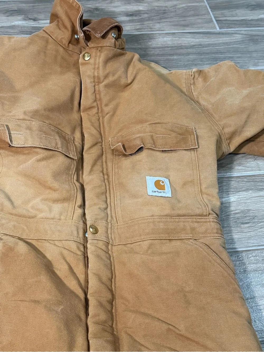 Vintage Carhartt Duck Canvas Coveralls Lined Brown 968QZ Union Made in USA 40R